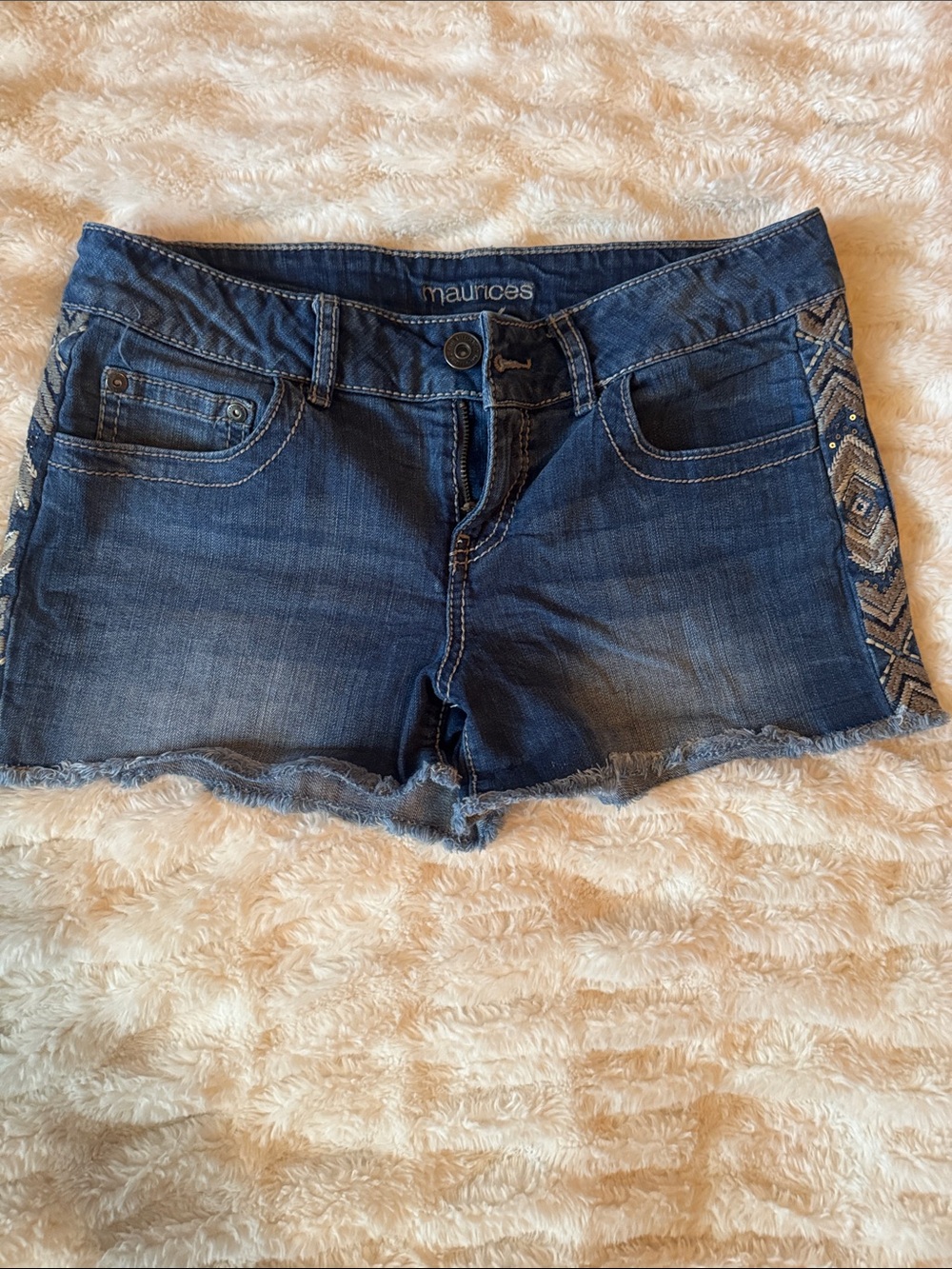Maurices Indigo Denim Shorts with Patterned Side Panels